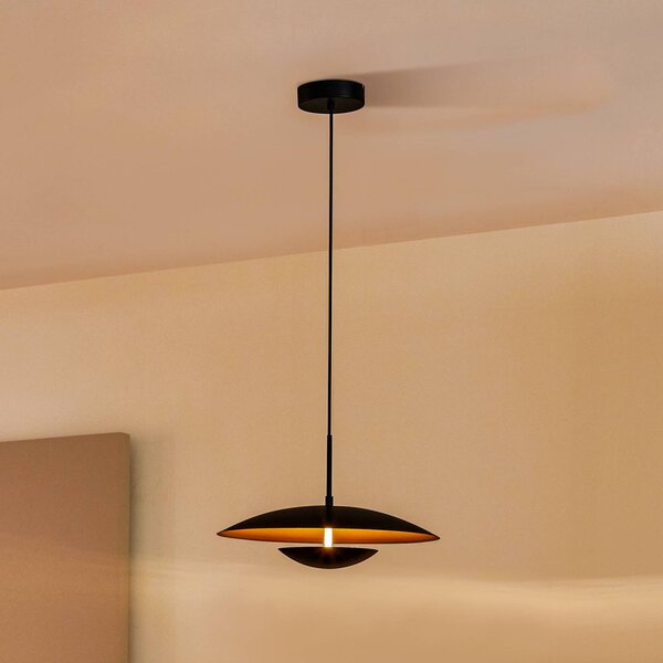 Lindby LED-es függőlámpa Tiama, fém, fekete/arany, Ø 40 cm, Fekete, Nappali / Étkező, fém, Modern