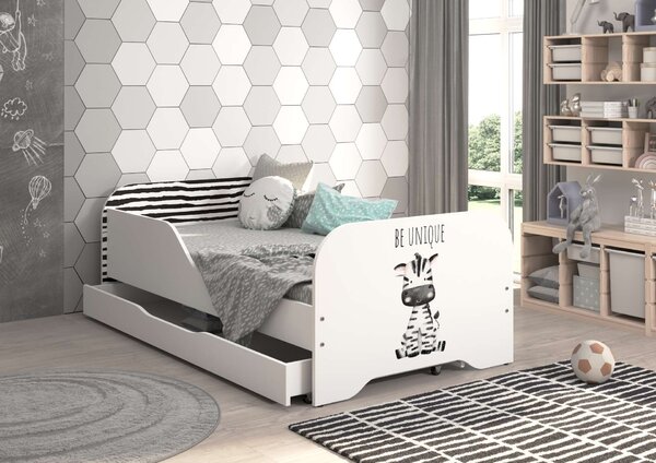 MIKI gyerekágy 140x70cm matraccal és ágyneműtartóval - Zebra Szafari