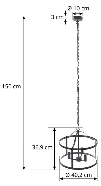 Lucande függőlámpa Eryk, Ø 40 cm, fekete, üveg, 3 lámpás, dimmelhető, Fekete, Nappali / Étkező, fém, Indusztriális dizájn