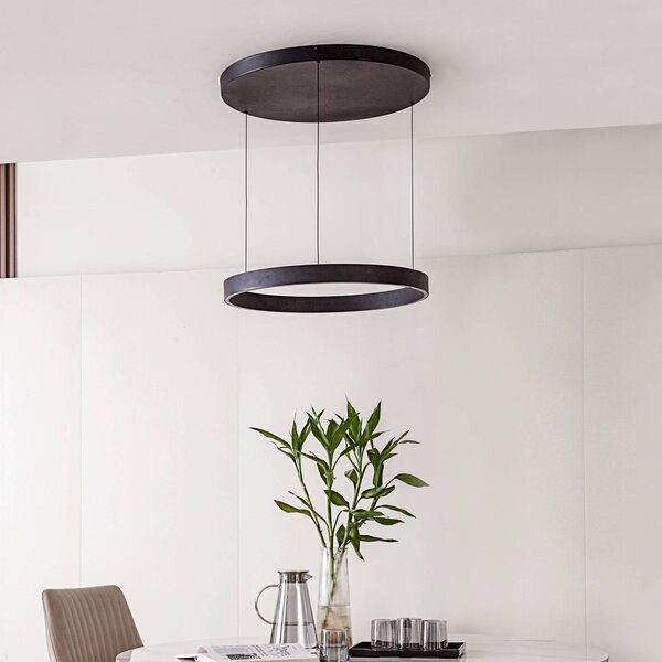 Lucande LED-es függőlámpa Philine, Ø 60 cm, fekete, vas, dimmelhető, Fekete, Nappali / Étkező, Modern