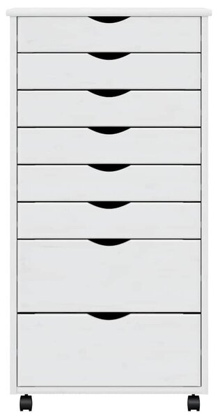 MOSS fehér tömör fenyőfa görgős szekrény fiókokkal