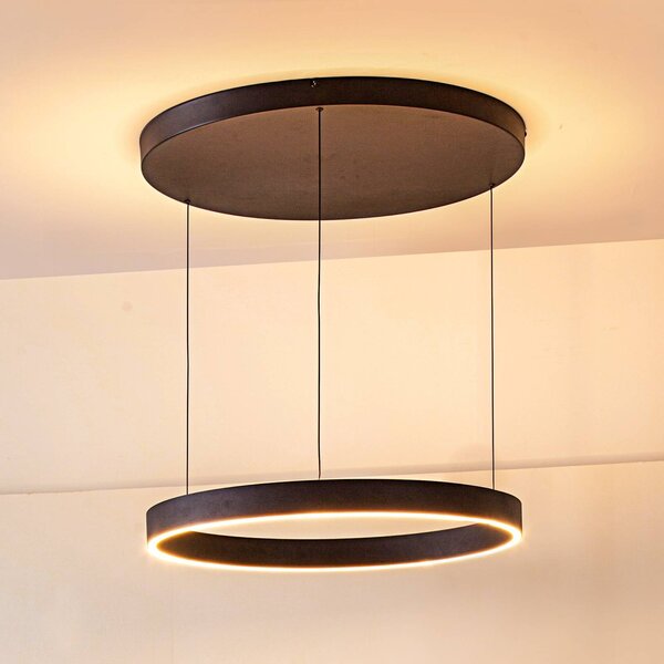 Lucande LED-es függőlámpa Philine, Ø 60 cm, fekete, vas, dimmelhető, Fekete, Nappali / Étkező, Modern