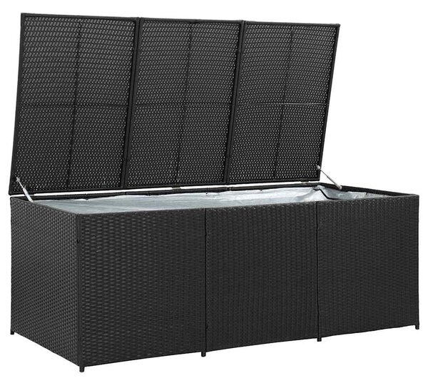 Fekete polyrattan kerti tárolóláda 180 x 90 x 70 cm