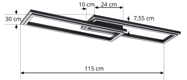 Lucande Smart LED mennyezeti világítás Tjado 115 cm fekete RGB CCT, dimmelhető, Fekete, Nappali / Étkező, fém, Modern
