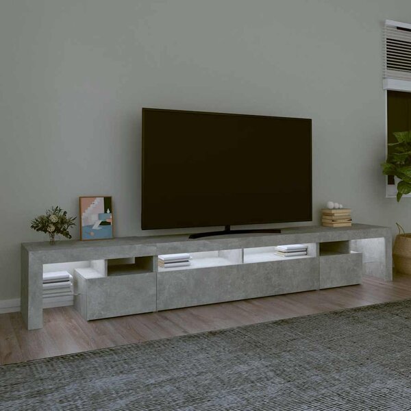 Betonszürke TV-szekrény LED lámpákkal 260x36,5x40 cm