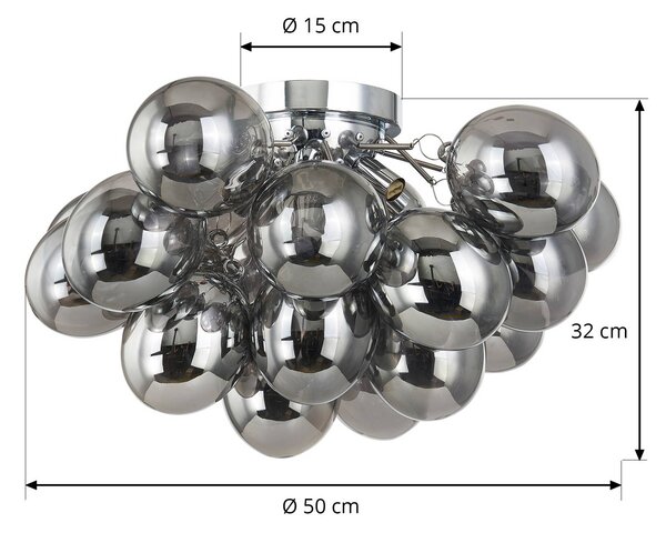 Lucande mennyezeti világítás Diborah, füstszürke, üveg, Ø 50 cm, G9, dimmelhető, Alu / szürke / cink, Nappali / Étkező, Üveg, Dizájn