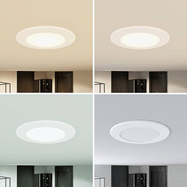 PRIOS Prios LED-es süllyesztett lámpa Rida, 10 darabos szett, fehér, 12 cm, CCT, IP44, dimmelhető, Fehér / opál, Fürdőszoba, Alumínium, Modern