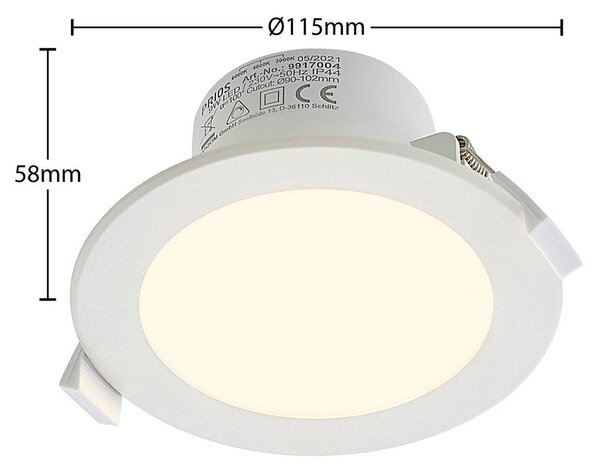 PRIOS Prios LED-es süllyesztett lámpa Rida, 10 darabos szett, fehér, 12 cm, CCT, IP44, dimmelhető, Fehér / opál, Fürdőszoba, Alumínium, Modern