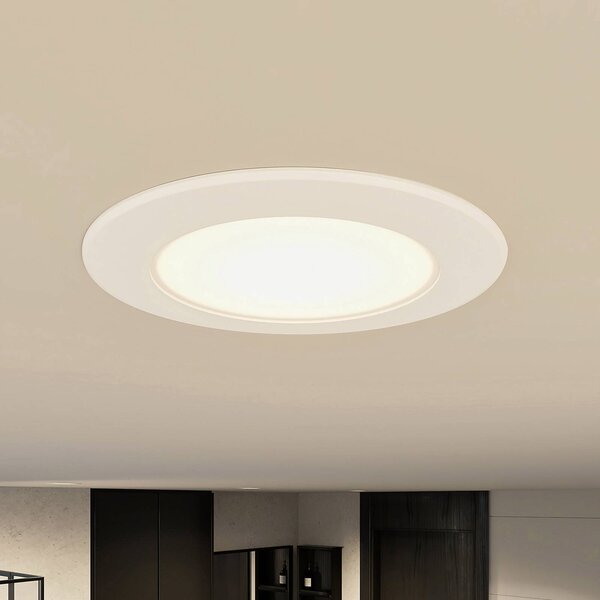 PRIOS Prios LED-es süllyesztett lámpa Rida, 10 darabos szett, fehér, 12 cm, CCT, IP44, dimmelhető, Fehér / opál, Fürdőszoba, Alumínium, Modern
