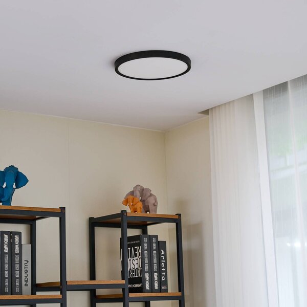 Lindby Smart LED mennyezeti lámpa Pravin, Ø 30 cm, CCT, fekete, dimmelhető, Fekete, Nappali / Étkező, Műanyag, Modern