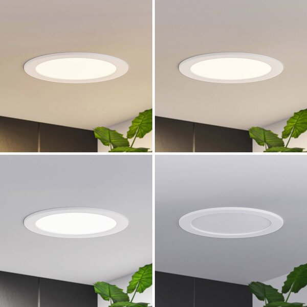 PRIOS Prios LED süllyesztett lámpa Cadance, fehér, 22 cm, 10 darabos készlet, CCT, dimmelhető, Fehér / opál, Fürdőszoba, Alumínium, Modern
