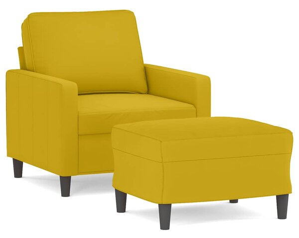 Sárga bársony kanapéfotel lábtartóval 60 cm