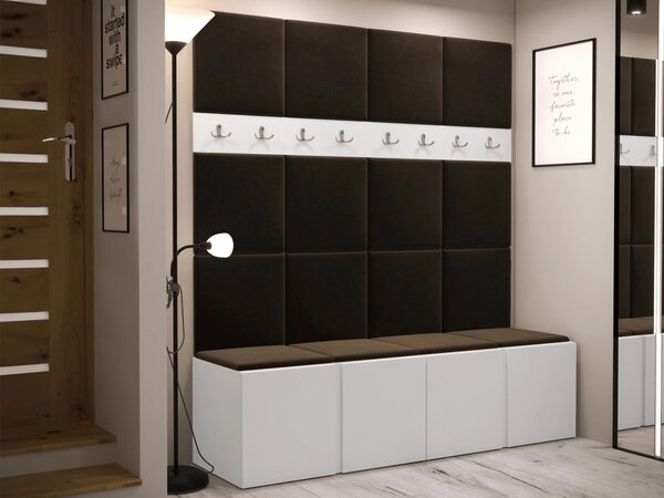 Előszoba garnitúra Pinis V, 186x168x46cm, Fehér, Barna, Laminált forgácslap, Kárpit