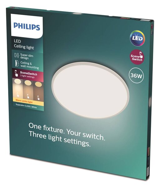 Philips SuperSlim LED IP44 Ø 24,5 cm 4000 K fehér, dimmelhető, Fehér / opál, Fürdőszoba, fém