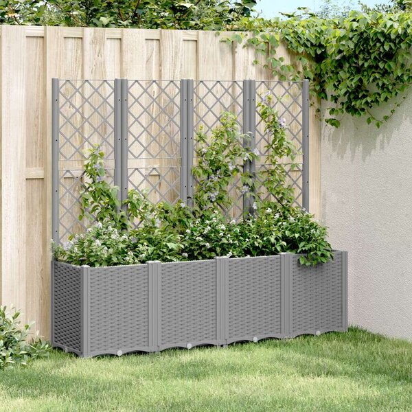 VidaXL világosszürke PP rácsos kerti ültetőláda 160 x 40 x 140 cm