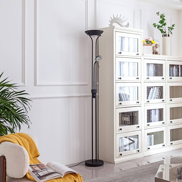 Lindby LED állólámpa Josefin, fekete, olvasólámpa, dimmelhető, dimmelhető, Fekete, Nappali / Étkező, fém, Modern