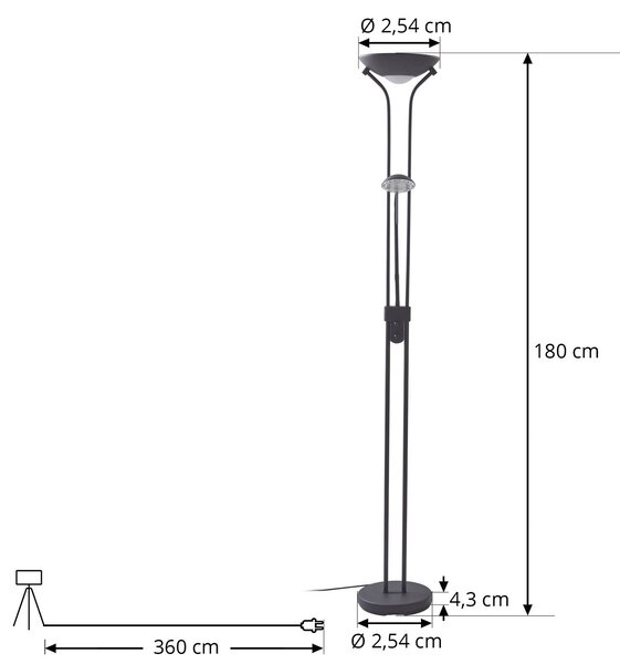 Lindby LED állólámpa Josefin, fekete, olvasólámpa, dimmelhető, dimmelhető, Fekete, Nappali / Étkező, fém, Modern