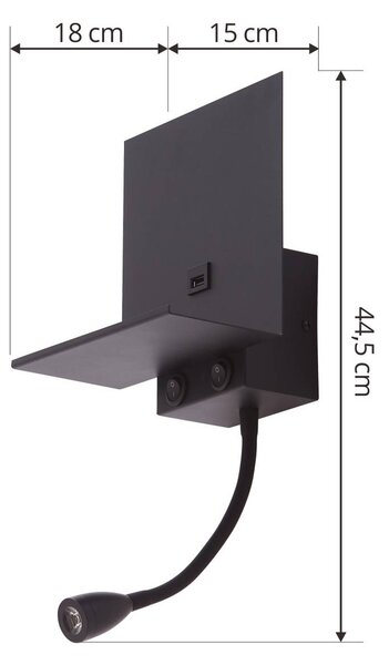 Lindby fali lámpa Thorid, fekete, USB, LED-es olvasólámpa, G9, Fekete, Nappali / Étkező, fém, Modern