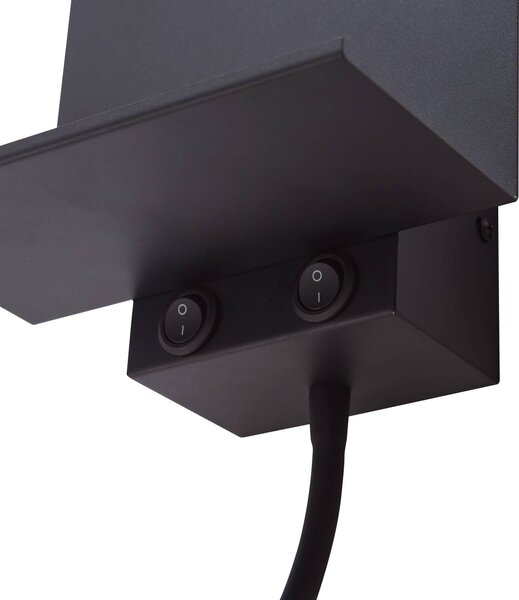 Lindby fali lámpa Thorid, fekete, USB, LED-es olvasólámpa, G9, Fekete, Nappali / Étkező, fém, Modern