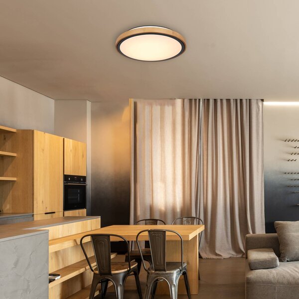 Globo Bruno LED mennyezeti lámpa fa kerettel CCT Ø 44 cm, Világos fa, Nappali / Étkező, Fa