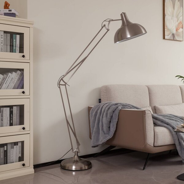 Lindby állólámpa Leia, ezüst, fém, 180cm, forgatható, E27, Króm / ezüst, Nappali / Étkező, fém, Modern