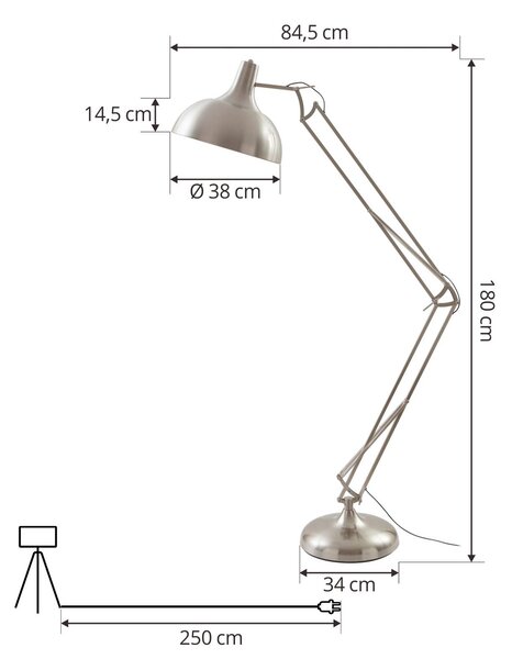 Lindby állólámpa Leia, ezüst, fém, 180cm, forgatható, E27, Króm / ezüst, Nappali / Étkező, fém, Modern