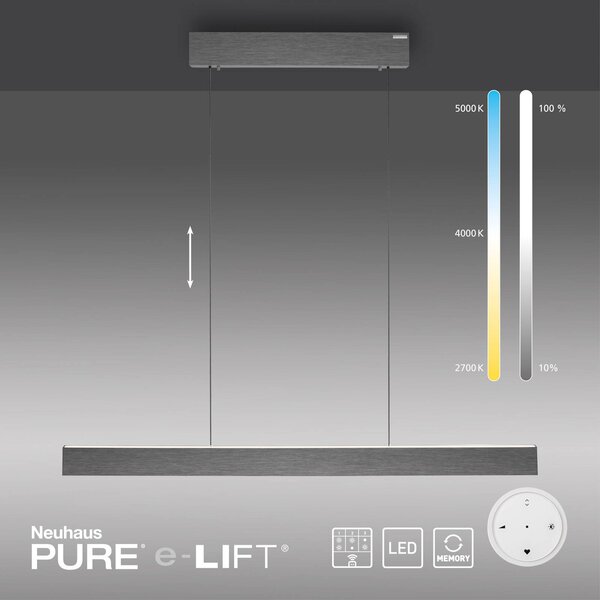 PURE LED függő világítás E-Motion, platina, CCT, dimmelhető, Alu / szürke / cink, Nappali / Étkező, Alumínium, Modern