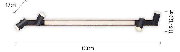 PURE LED mennyezeti lámpa Lines, 120 cm, fekete, fa, távirányítóval,, dimmelhető, Világos fa, Nappali / Étkező, Alumínium