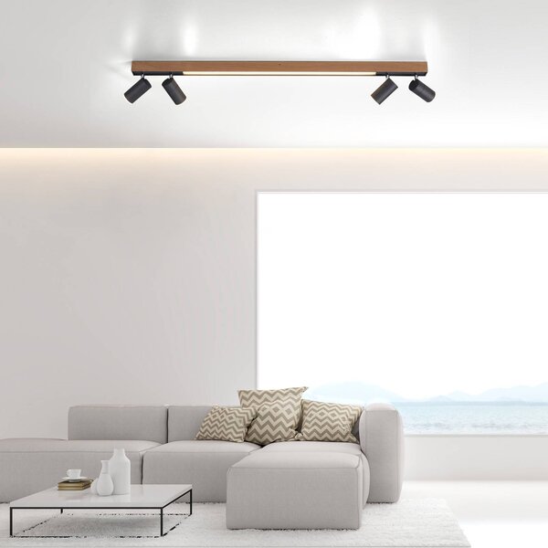 PURE LED mennyezeti lámpa Lines, 120 cm, fekete, fa, távirányítóval,, dimmelhető, Világos fa, Nappali / Étkező, Alumínium