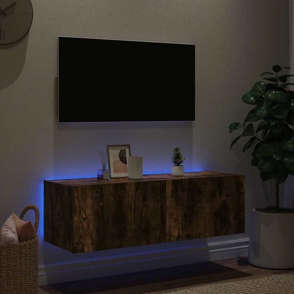 Füstös tölgy színű fali TV-szekrény LED-ekkel 100 x 35 x 31 cm