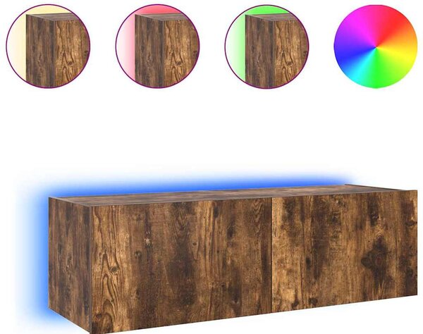 Füstös tölgy színű fali TV-szekrény LED-ekkel 100 x 35 x 31 cm