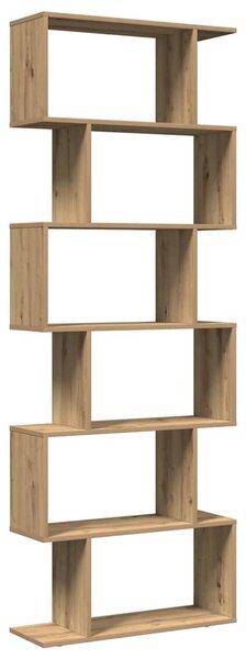 6 szintes kézműves tölgy fa elválasztó könyvespolc 70x24x193 cm