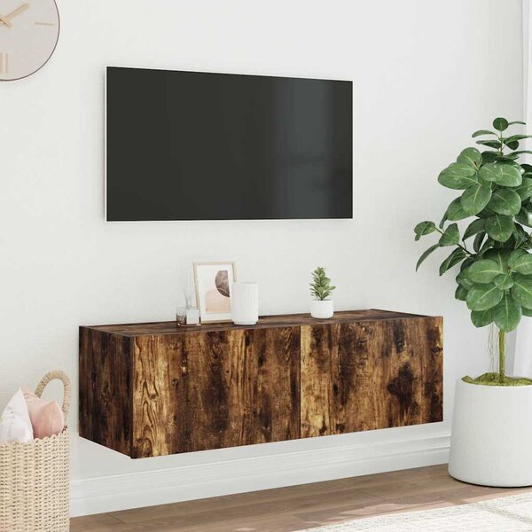 Füstös tölgy színű fali TV-szekrény LED-ekkel 100 x 35 x 31 cm