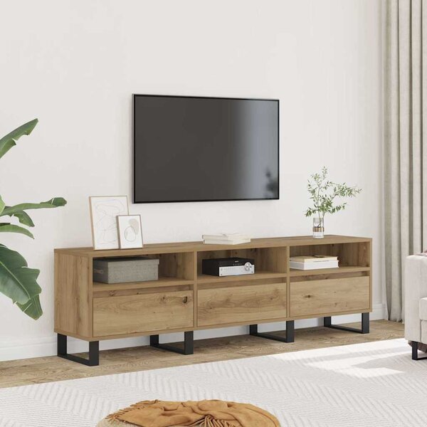 Kézműves tölgy színű szerelt fa TV-szekrény 150 x 30 x 44,5 cm