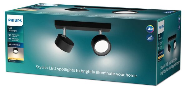 Philips Bracia LED mennyezeti spotlámpa, 2 izzós, fekete, Fekete, Nappali / Étkező, Alumínium, Modern