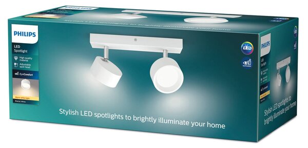 Philips Bracia LED mennyezeti spotlámpa, 2 izzós, fehér, Fehér / opál, Nappali / Étkező, Alumínium, Modern