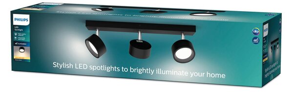 Philips Bracia LED mennyezeti spotlámpa, 3 izzós, fekete, Fekete, Nappali / Étkező, Alumínium, Modern