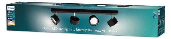 Philips Bracia LED mennyezeti spotlámpa 4 izzós, fekete, Fekete, Nappali / Étkező, Alumínium, Modern