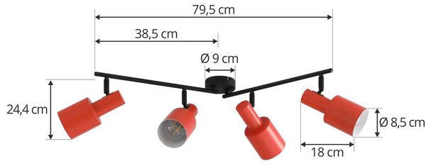 Lindby mennyezeti reflektor Ovelia, narancssárga/fekete, 4 lámpás, E27, dimmelhető, Sárga / narancssárga, Nappali / Étkező, fém, Modern