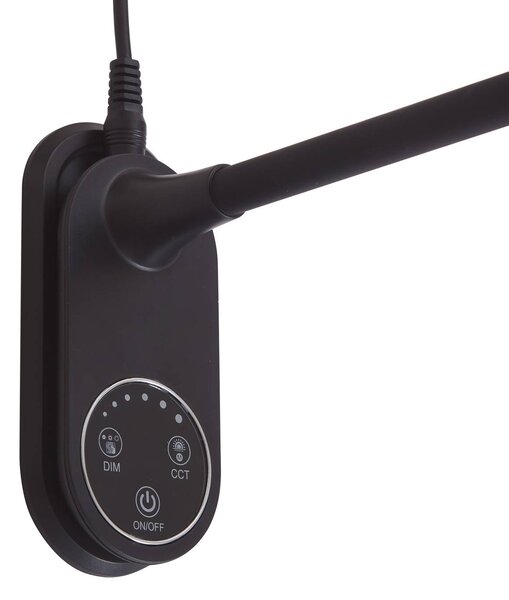 Lindby LED asztali lámpa Valtaria, fekete, CCT, dimmelhető, dimmelhető, Fekete, Dolgozószoba / Iroda, Műanyag, Modern