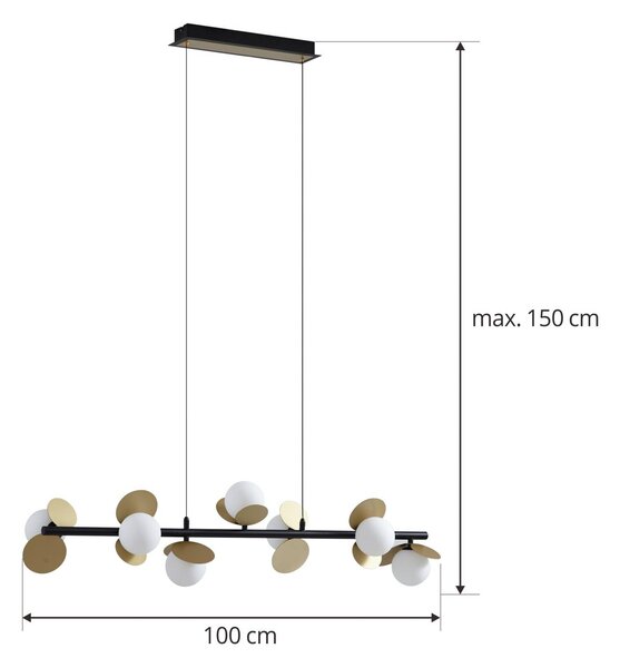 Lucande LED-es függőlámpa Pallo, 7-light, fekete/arany, üveg, dimmelhető, Fekete, Nappali / Étkező, fém, Modern