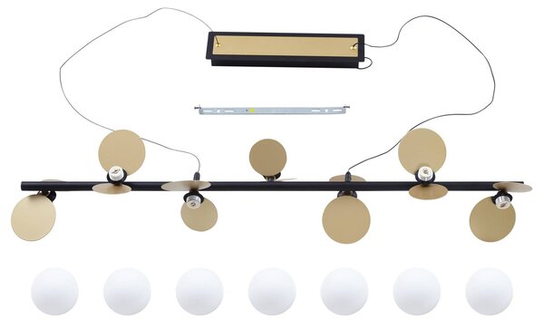 Lucande LED-es függőlámpa Pallo, 7-light, fekete/arany, üveg, dimmelhető, Fekete, Nappali / Étkező, fém, Modern