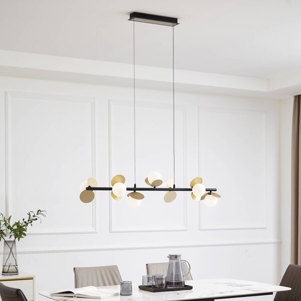 Lucande LED-es függőlámpa Pallo, 7-light, fekete/arany, üveg, dimmelhető, Fekete, Nappali / Étkező, fém, Modern