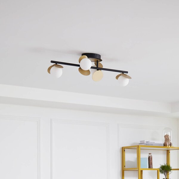 Lucande LED mennyezeti lámpa Pallo, 4-lámpás, fekete/arany, üveg, dimmelhető, Fekete, Nappali / Étkező, fém, Modern