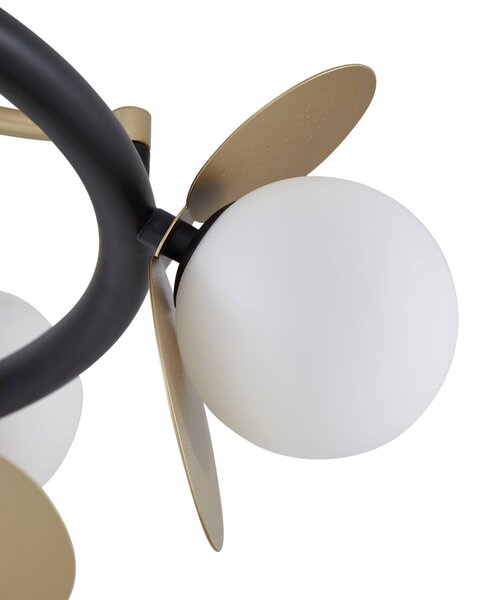 Lucande LED mennyezeti lámpa Pallo, 9 lámpás, fekete/arany, üveg, dimmelhető, Fekete, Nappali / Étkező, fém, Modern