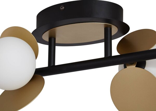 Lucande LED mennyezeti lámpa Pallo, 4-lámpás, fekete/arany, üveg, dimmelhető, Fekete, Nappali / Étkező, fém, Modern