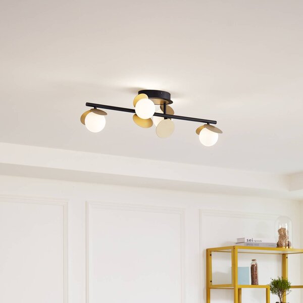 Lucande LED mennyezeti lámpa Pallo, 4-lámpás, fekete/arany, üveg, dimmelhető, Fekete, Nappali / Étkező, fém, Modern