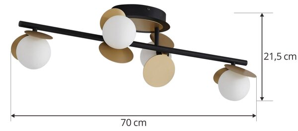 Lucande LED mennyezeti lámpa Pallo, 4-lámpás, fekete/arany, üveg, dimmelhető, Fekete, Nappali / Étkező, fém, Modern