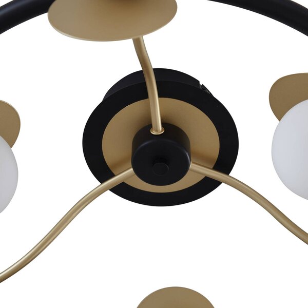 Lucande LED mennyezeti lámpa Pallo, 9 lámpás, fekete/arany, üveg, dimmelhető, Fekete, Nappali / Étkező, fém, Modern