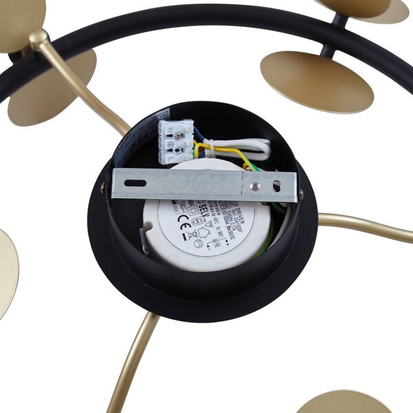 Lucande LED mennyezeti lámpa Pallo, 9 lámpás, fekete/arany, üveg, dimmelhető, Fekete, Nappali / Étkező, fém, Modern